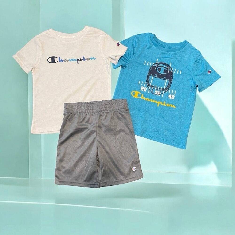 Champion Blue & Gray 3-Piece Athletic Set T-Shirts & Shorts Bundle NWT Size 5